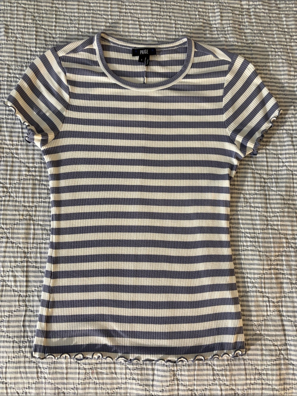 Paige—  Striped Ribbed Tee - Blue & White